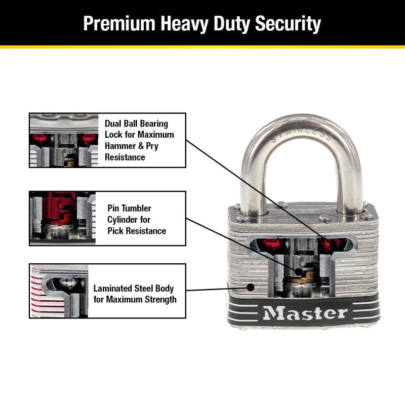Master Lock 5SST Stainless Steel Outdoor Padlock with Key, 2 Pack Keyed-Alike - Image 5